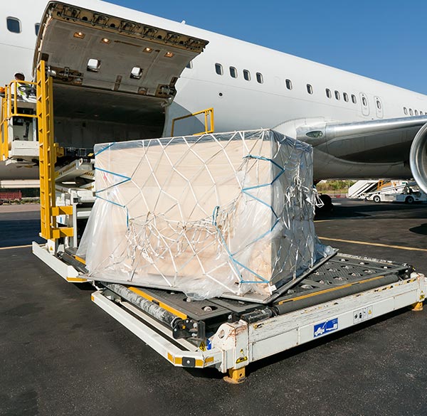 Air freight goods getting unloaded and transported by trucking company